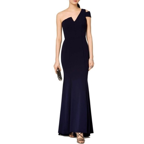 Betsy & Adam NEW Formal One Shoulder Black Floor Length Gown Size 8 - Picture 10 of 11